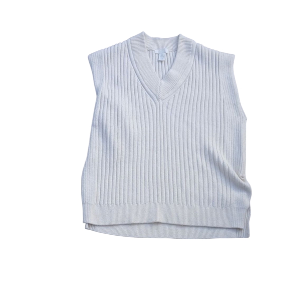 H&M Off-White Ribbed Sweater Vest